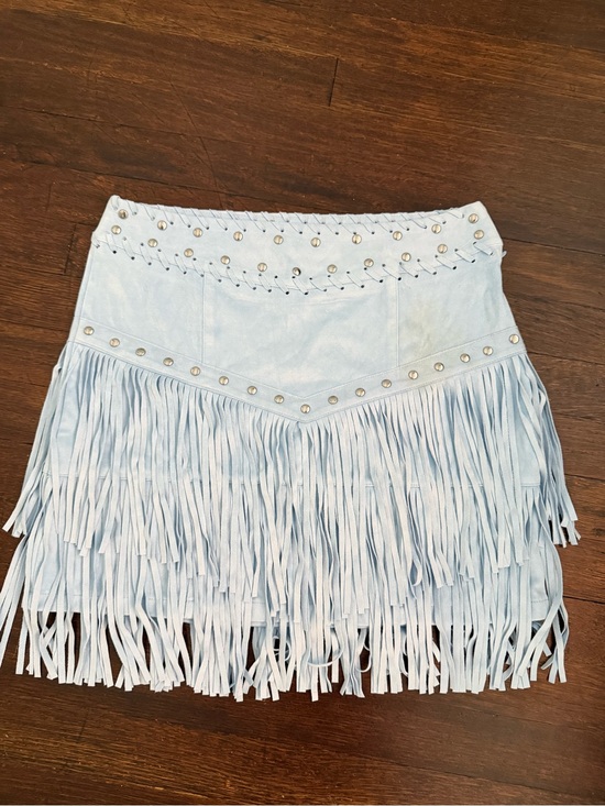 Idyllwind Dresses & Skirts - Idyllwind Light Blue Fringe Mini Skirt with Stud Accents